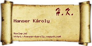 Hanser Károly névjegykártya